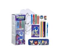My Sweety Pop - Kit cancelleria per bambini - Forniture scolastiche con astuccio in metallo, pennarelli, penna, gomma, taccuino, matite colorate e carta - Regalo per il ritorno a scuola (Sonic - Blu)