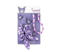 My sweety pop | Set Bellezza Kuromi | 4 Accessori | Viola | Accessori con licenza ufficiale Sanrio, con collana con perle scrunchie e clip per lo stile dei bambini.