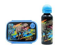 My sweety pop Set da pranzo - Contenitore per merenda + borraccia - Idratazione - per bambini - asilo nido - scuola - vacanze - pasto - Idea regalo (Dinosauro - Blu/Nero)