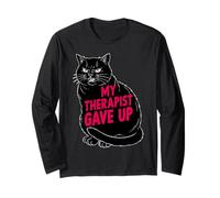 My Therapist Gave Up Funny Black Cat Sarcastic Maglia a Manica