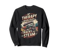 My Therapy Involves Tracks and Steam Retro Train Art Felpa