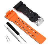 My Time OliBoPo Natural Resin Replacement Watch Band Strap for Casio Mens G-Shock GD120/GA-100/GA-110/GA-100C, nero/arancione, 30 millimeters, cinturino, moderno