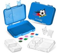 My Vesperbox - Contenitore porta pranzo per bambini, con 4 + 2 scomparti, estremamente robusto, ideale per l'asilo e la scuola (colore blu, disegno di un pallone da calcio)