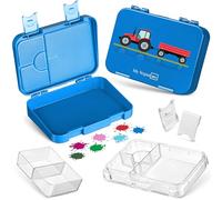 My Vesperbox - Contenitore porta pranzo per bambini, con 4 + 2 scomparti, estremamente robusto, ideale per l'asilo e la scuola (colore blu, disegno di un trattore con rimorchio)
