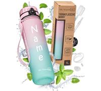 My Vesperbox Minny, borraccia per bambini, a prova di perdite, 1 l, con cannuccia o colino, leggera borraccia in Tritan, senza BPA, per l'asilo, la scuola (rosa, turchese 1L)