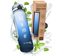 My Vesperbox Minny - Borraccia per bambini, a prova di perdite, 1 l, con cannuccia o colino, leggera borraccia in Tritan, senza BPA, per l'asilo, la scuola (blu graduato 1 l)