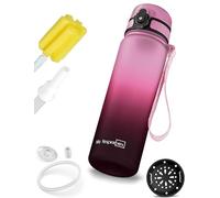 My Vesperbox Minny - Borraccia per bambini, a prova di perdite, 350 ml, 500 ml, 750 ml, con cannuccia o colino, senza BPA, per l'asilo, la scuola (rosa e viola nero 750 ml)