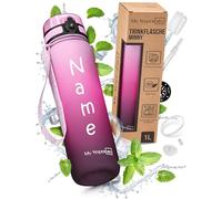 My Vesperbox Minny - Borraccia per bambini - Personalizzata con il tuo nome - 500,750, 1000 ml con cannuccia o colino - senza BPA - per asilo, scuola, sport, tempo libero (rosaverlauf 1 L)