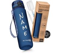 My Vesperbox Minny - Borraccia per bambini - Personalizzata con il tuo nome - 500,750, 1000 ml con cannuccia o colino, senza BPA, per asilo, scuola, sport, tempo libero (blu scuro 500 ml)