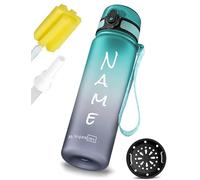 My Vesperbox Minny - Borraccia per bambini - Personalizzata con il tuo nome - 500,750, 1000 ml con cannuccia o colino, senza BPA, per asilo, scuola, sport, tempo libero (grigio - blu 750 ml)