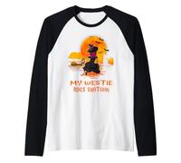 My Westie Rides Shotgun Dog Witch Funny Halloween Costume Maglia con Maniche Raglan
