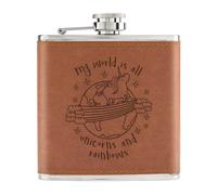 My World È Tutti Unicorni E Rainbows 170ml pelle Sintetica Hip Flask Tan - Funny
