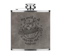 My World È Tutti Unicorni E Rainbows 170ml Simil Pelle Hip Flask Grigio Funny