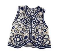 Myazs Donne Vintage Hollow Out Crochet Crop Top Vest Ricamo Floreale Senza Maniche per Giacca Cardigan Button Down Boho Hippie Casual Gilet Ricamo Floreale Senza Maniche Giacca