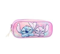 mybagstory - Astuccio Stitch & Angel Disney 22 x 9 x 8 cm | Astuccio scolastico doppio scomparto | Portapenne matite | Design ufficiale ragazza pastello | Accessorio scuola elementare, Stitch, rosa