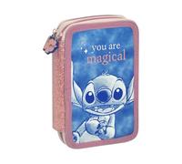 mybagstory - Stitch - Astuccio scolastico imbottito 20 x 14 x 5 cm - Astuccio a 2 scomparti con matite, pennarelli e accessori - Astuccio rigido ragazza - scuola elementare