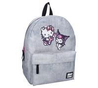 mybagstory | Zaino Hello Kitty & Kuromi Courageous Crew | Zaino scolastico grigio e rosa per ragazza | Borsa da scuola ergonomica e leggera, ideale primaria e tempo libero, dimensioni 39 x 29 x 12 cm