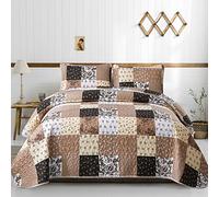 Mybedsoul Set di biancheria da letto king size, motivo scozzese, 3 pezzi, motivo patchwork floreale, reversibile, per tutte le stagioni, in morbida microfibra, per letto king size, 228 x 264 cm
