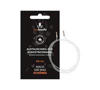 myboshi Corda di ricambio, lunghezza 60 cm, compatibile con ferri circolari, filettatura scorrevole, corda in plastica resistente, bianca, 60 mm