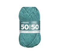 myboshi Lana per alberi e merino, 50/50 anni, per capispalla, senza mulesing, filato di alta qualità, 50 g, 110 m, blu (turchese), 1 gomitolo