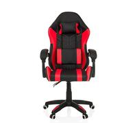 MyBuero GAMEBREAKER W02 - Sedia da ufficio, con cuscino e cuscino lombare, regolabile in altezza, in ecopelle, colore nero/rosso