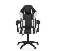 MyBuero GAMEBREAKER W02 - Sedia da ufficio, con cuscino e cuscino lombare, regolabile in altezza, in ecopelle, colore nero/bianco