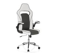 MyBuero sedia girevole da gioco con braccioli pieghevoli GAME SPORT PRO sedia da ufficio sportiva in ecopelle, imbottita, bianco/grigio scuro