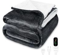 MYCARBON Coperta Elettrica 180x160cm, 6 Livelli Calore, Timer 9h, Lavabile | Temperature da 30°C a 45°C, Coperta Termica Riscaldante Matrimoniale Basso Consumo(Grigio Scuro)