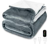 MYCARBON Coperta Elettrica 180x160cm, 6 Livelli Calore, Timer 9h, Lavabile | Termocoperta Temperature da 30°C a 45°C, Coperta Termica Riscaldante Matrimoniale Basso Consumo(Grigio Chiaro)