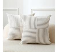 MYCDXE Set di 2 federe per cuscini da 45 x 45 cm, motivo patchwork a righe cachi, per divano, sedia, camera da letto, arredamento moderno, M013