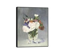 MYCGGDGH Edouard Manet Canvas Wall Art Flowers In a Crystal Vase Poster Famoso Arte Still Life dipinti famosi Flower Pictures Decorazioni per la casa per soggiorno 50x40cm(20x16in) Cornice nera