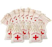 mychoose, Kit per il post sbornia, kit di sopravvivenza in sacchetti di cotone per i postumi della sbornia, grafica con croce rossa, per matrimoni, baby shower, addio al nubilato, 10 x 15 cm, 50 pezzi