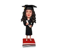 mydedor Bambola personalizzata Bobble-Heads Figurine personalizzata, capelli ricci laurea ragazza testa Bobble personalizzata, figura testa bobble fatta a mano, scultura personalizzata regalo per le