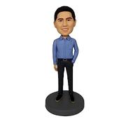 mydedor Personalizzato Bobble-Heads Figurine Bambola Personalizzata, Uomo d'Affari in Camicia Blu Regalo di Compleanno Fatto a Mano Bobble Head