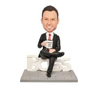 Mydedor Statuetta Bobble-Heads personalizzata, datore di lavoro maschio in abito nero, testa bobble personalizzata, figure con testa di pompon fatta a mano, scultura personalizzata regalo per uomo