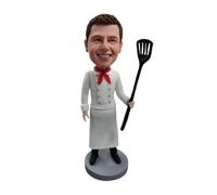 mydedor Statuetta Bobblehead 3D personalizzata di Photo Chef Bobbleheads cuoco maschio con spatola scultura fatta a mano regali per professionisti della cucina decorazione della cucina per gli
