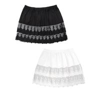 MYDUOLIA - Prolunga per camicia in pizzo da donna, sottogonna con elastico in vita, minigonna a mezza manica, taglia grande, Nero, Bianco, Small-Medium
