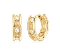 MYEARS Orecchini da donna in oro Huggie Hoop con zirconia cubica, placcati in oro 14 carati, piccoli, semplici, ipoallergenici, per tutti i giorni, One Size, Ottone Metallo Oro giallo, Zirconia cubica