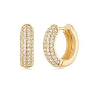 MYEARS Orecchini da donna in oro Huggie Hoop con zirconia cubica, placcati in oro 14 carati, piccoli, semplici, ipoallergenici, per tutti i giorni, One Size, Ottone Metallo Oro giallo, Zirconia cubica