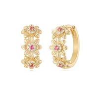 MYEARS Orecchini da donna in oro Huggie Hoop con zirconia cubica, placcati in oro 14 carati, piccoli, semplici, ipoallergenici, gioielli quotidiani - fiore e albero, One Size, Ottone Metallo Oro