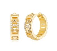 MYEARS Orecchini da donna in oro Huggie Hoop con zirconia cubica, placcati in oro 14 carati, piccoli, semplici, ipoallergenici, per tutti i giorni, One Size, Ottone Metallo Oro giallo, Zirconia cubica