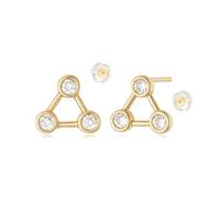 MYEARS Trio Orecchini da donna in oro a tre pietre 14 K piccoli gioielli ipoallergenici per tutti i giorni, One Size, Ottone Metallo Oro giallo, Zirconia cubica