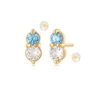 MYEARS Trio Orecchini da donna in oro a tre pietre 14 K piccoli gioielli ipoallergenici per tutti i giorni, One Size, Ottone Metallo Oro giallo, Zirconia cubica