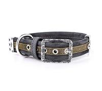 MyFamily Collare per Cane Regolabile in Similpelle Italiana Made in Italy, Finiture Metalliche in Argento Antico, Confortevole e Resistente, Fatto a Mano, Collezione London