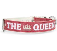 MyFamily Collare per Cani in Similpelle Crema e Bordeaux Royal Ricamo The Queen con Finiture in Argento Antico SM (30-36cm)