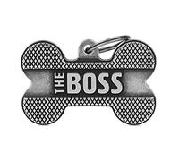 MyFamily Medaglietta per Cane Made in Italy, Osso XL "The Boss", Targhetta Cane, Argento Antico, Collezione Bronx