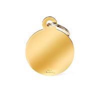 MyFamily Medaglietta per Cane Personalizzata, A Forma di Cerchio Grande in Ottone Dorato, Targhetta Cane con Incisione Gratis, Alluminio, Collezione Basic