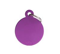 MyFamily Medaglietta per Cane Personalizzata, A Forma di Cerchio Grande Viola, Targhetta Cane con Incisione Gratis, Smaltata a Mano in Metallo, Collezione Basic
