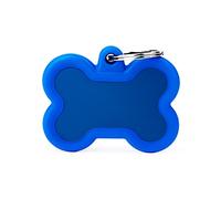 MyFamily Medaglietta per Cane Personalizzata, A Forma di Osso Blu, Targhetta Cane con Incisione Gratis, Smaltata a Mano in Alluminio e Gomma, Collezione Hushtag