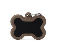 MyFamily Medaglietta per Cane Personalizzata, A Forma di Osso Nero e Marrone, Targhetta Cane con Incisione Gratis, Smaltata a Mano in Alluminio e Gomma, Collezione Hushtag
